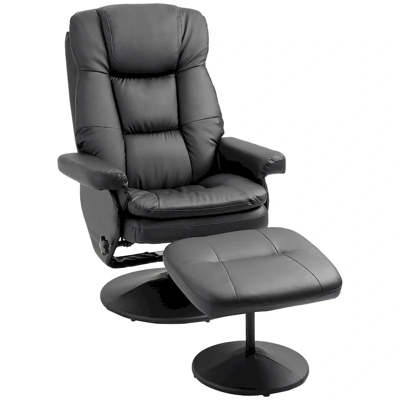 Fauteuil inclinable pivotant en similicuir avec repose-pieds, marron et noir