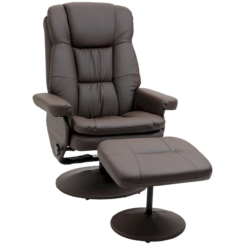 Fauteuil inclinable pivotant en similicuir avec repose-pieds, marron et noir