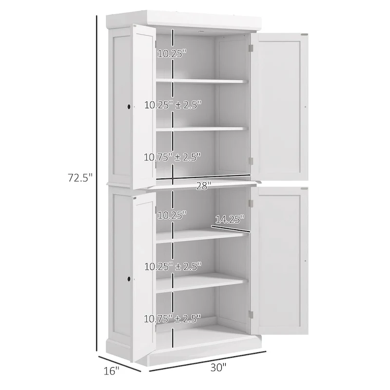 Meuble de rangement haut de cuisine avec 4 portes et étagères réglables Noir Blanc