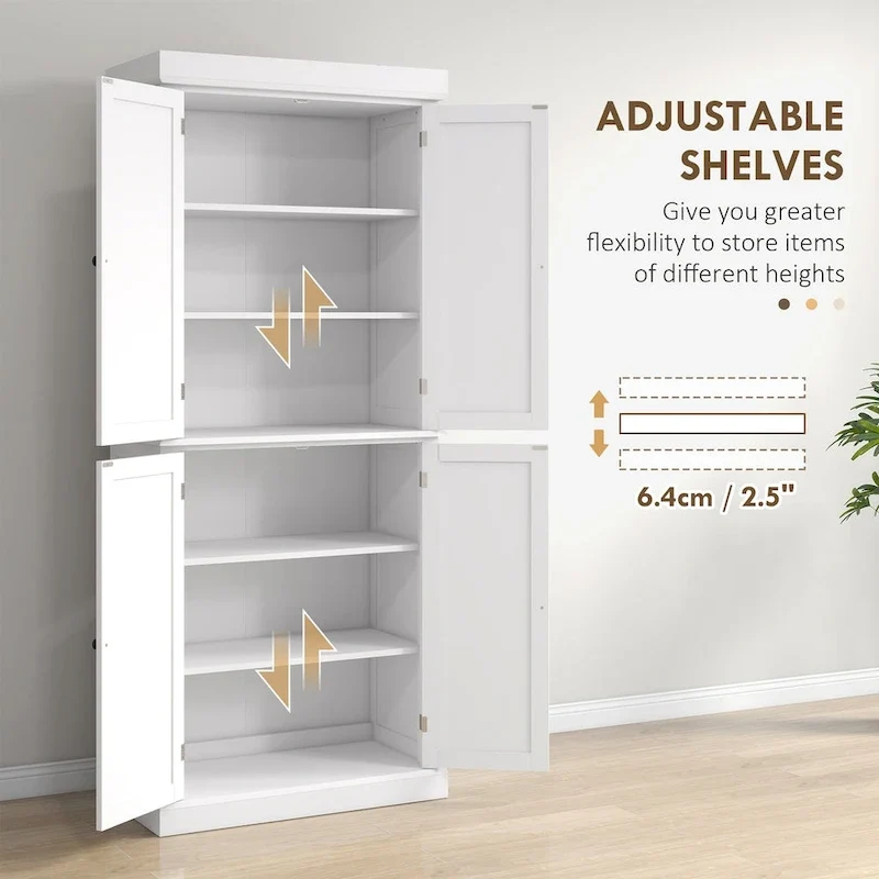 Meuble de rangement haut de cuisine avec 4 portes et étagères réglables Noir Blanc