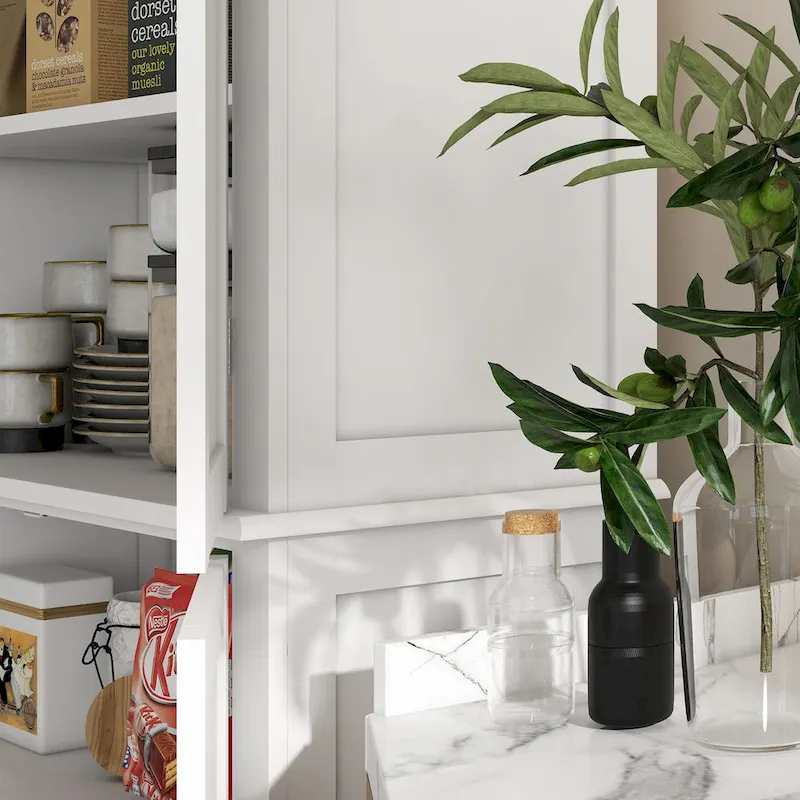 Meuble de rangement haut de cuisine avec 4 portes et étagères réglables Noir Blanc