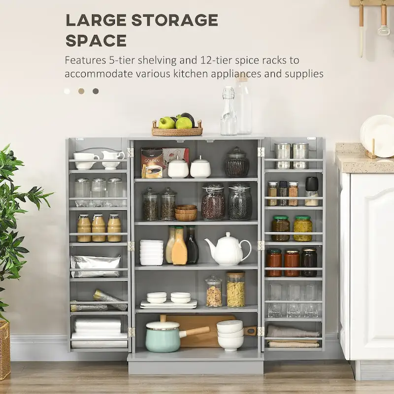 Meuble de rangement haut de cuisine avec 4 portes et étagères réglables Noir Blanc