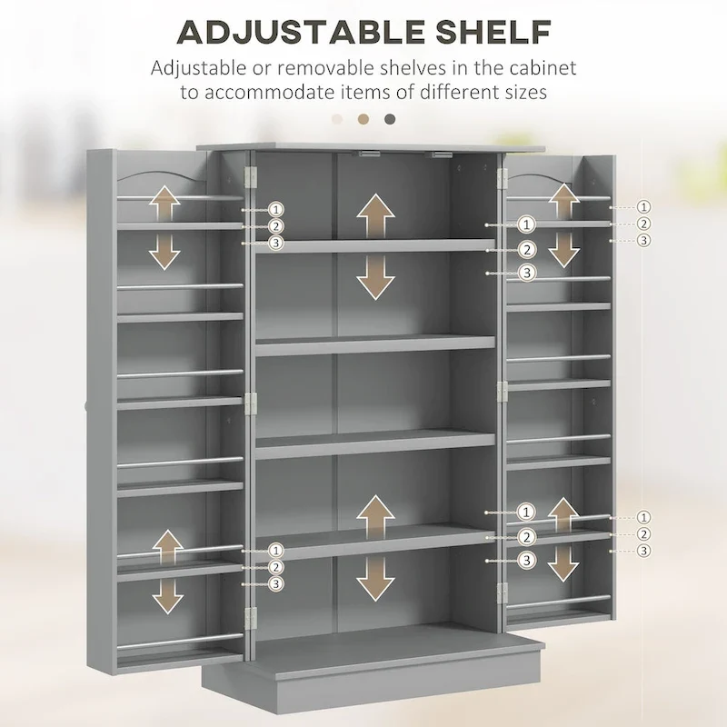 Meuble de rangement haut de cuisine avec 4 portes et étagères réglables Noir Blanc