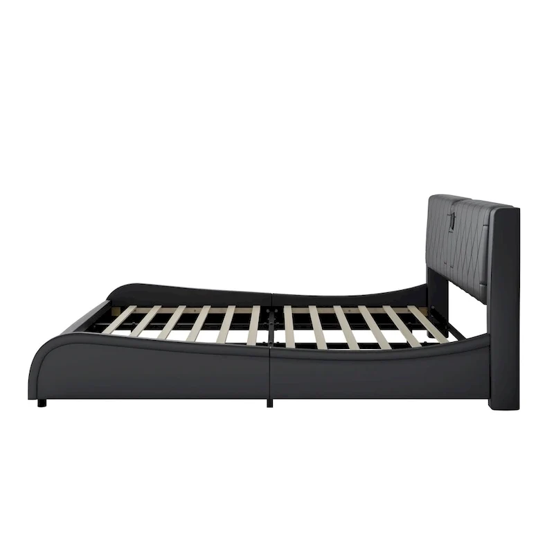 Cadre de lit King Size rembourré avec éclairage LED RVB et haut-parleurs Bluetooth Noir Blanc