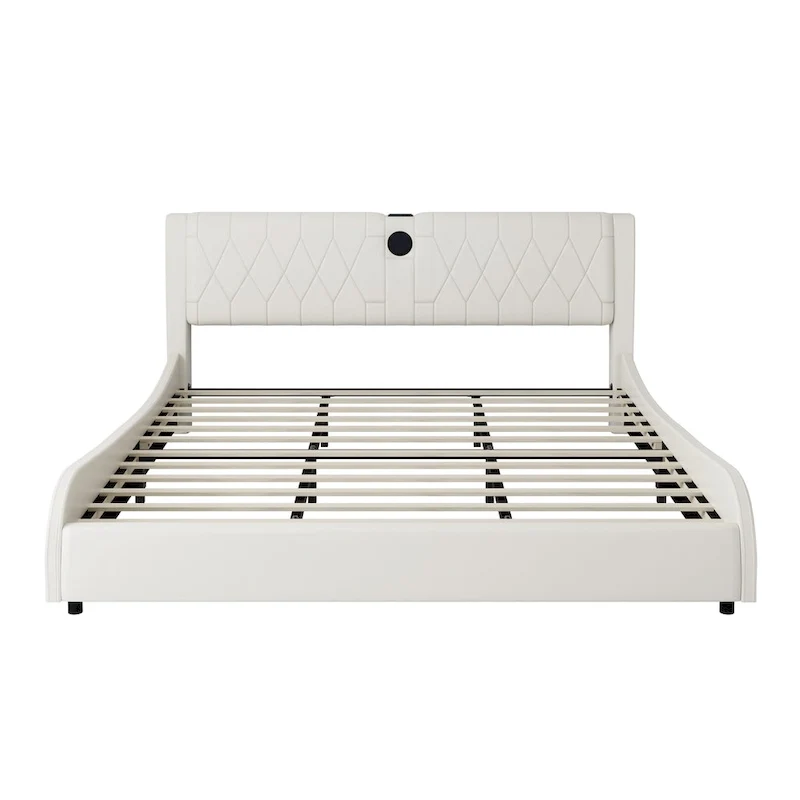 Cadre de lit King Size rembourré avec éclairage LED RVB et haut-parleurs Bluetooth Noir Blanc