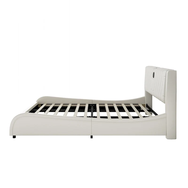 Cadre de lit King Size rembourré avec éclairage LED RVB et haut-parleurs Bluetooth Noir Blanc