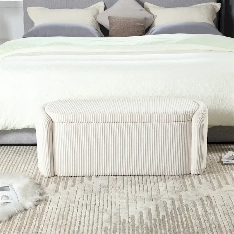 Banc de rangement capitonné en velours côtelé avec couvercle, pouf avec assise rembourrée douce, orange