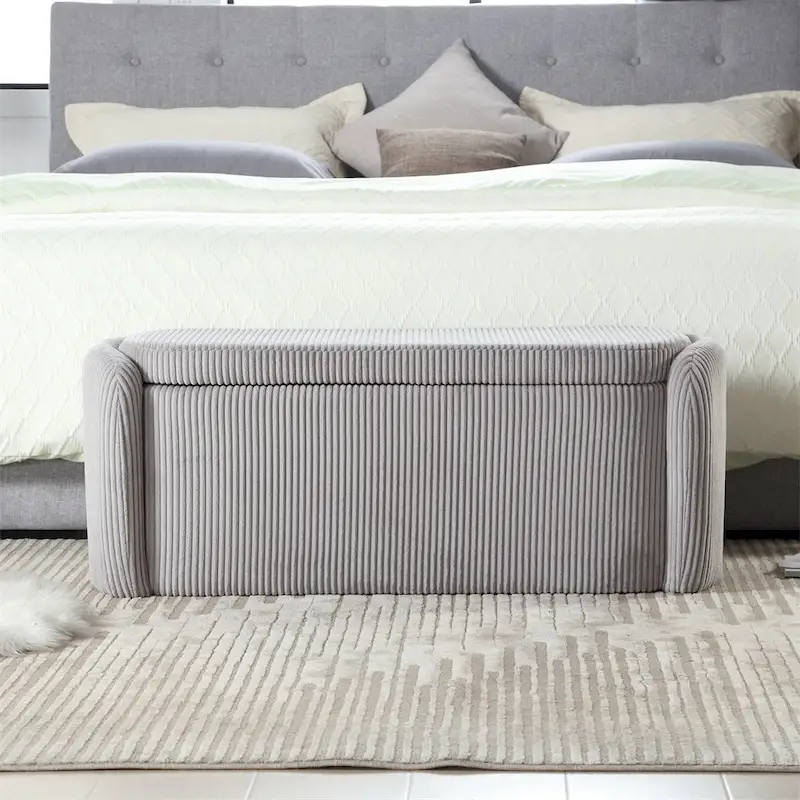 Banc de rangement capitonné en velours côtelé avec couvercle, pouf avec assise rembourrée douce, orange