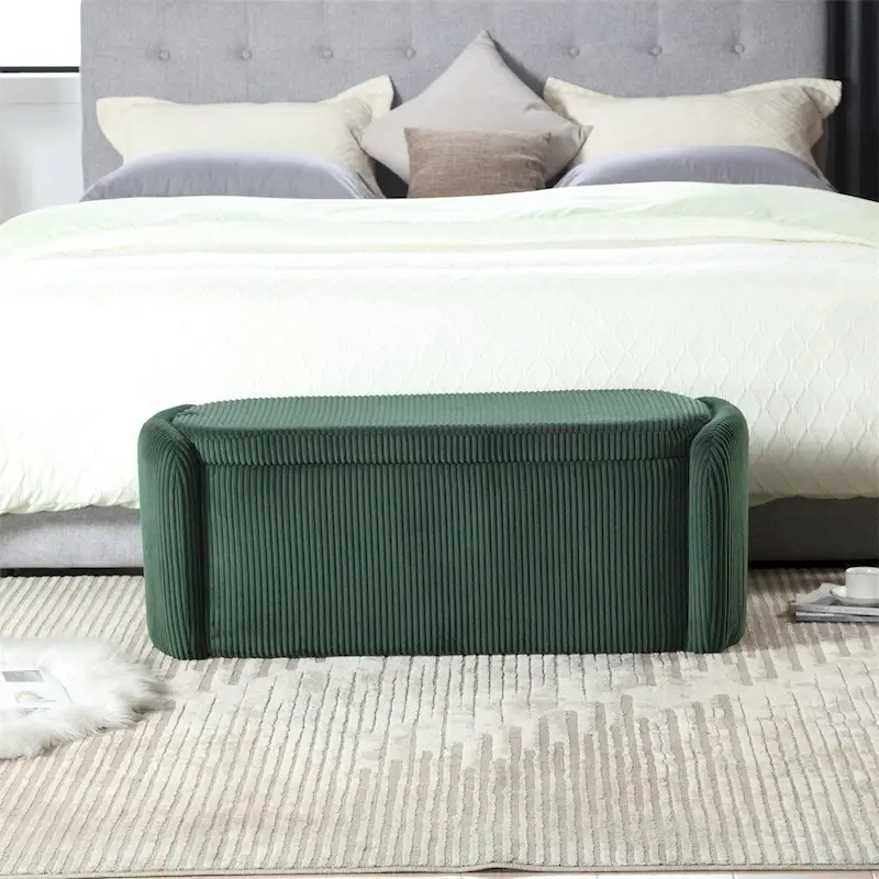 Banc de rangement capitonné en velours côtelé avec couvercle, pouf avec assise rembourrée douce, orange