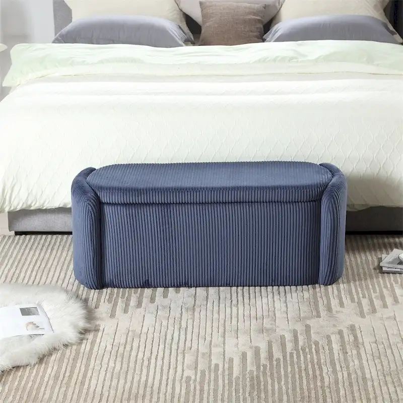 Banc de rangement capitonné en velours côtelé avec couvercle, pouf avec assise rembourrée douce, orange