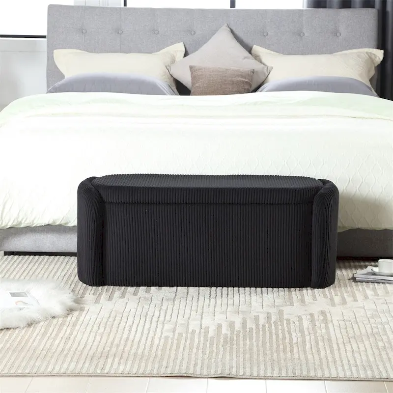 Banc de rangement capitonné en velours côtelé avec couvercle, pouf avec assise rembourrée douce, orange
