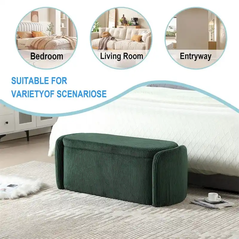 Banc de rangement capitonné en velours côtelé avec couvercle, pouf avec assise rembourrée douce, orange