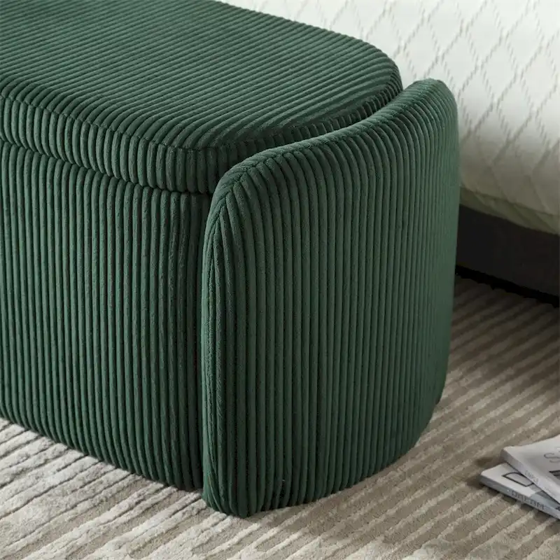 Banc de rangement capitonné en velours côtelé avec couvercle, pouf avec assise rembourrée douce, orange
