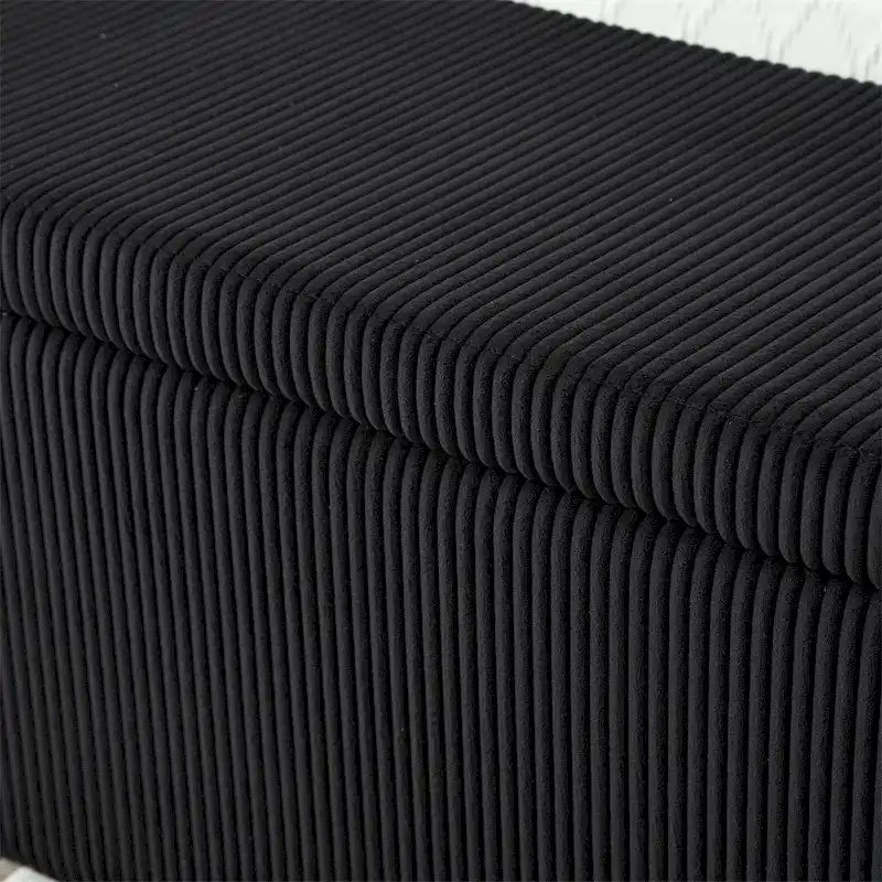 Banc de rangement capitonné en velours côtelé avec couvercle, pouf avec assise rembourrée douce, orange