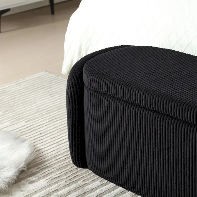 Banc de rangement capitonné en velours côtelé avec couvercle, pouf avec assise rembourrée douce, orange