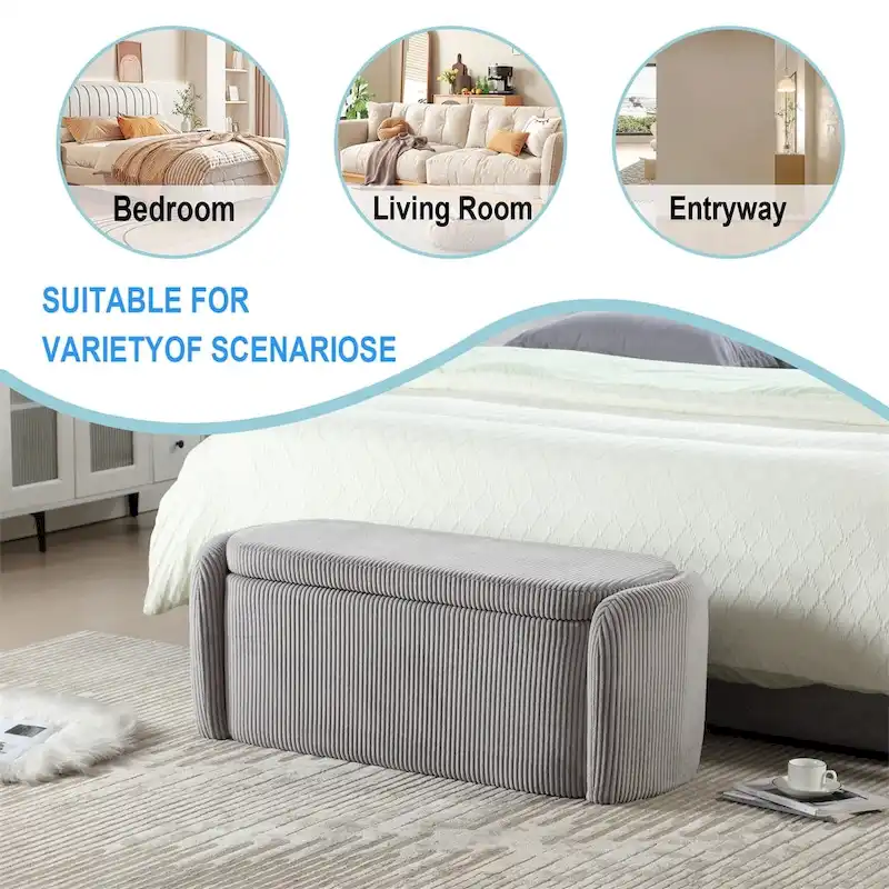 Banc de rangement capitonné en velours côtelé avec couvercle, pouf avec assise rembourrée douce, orange