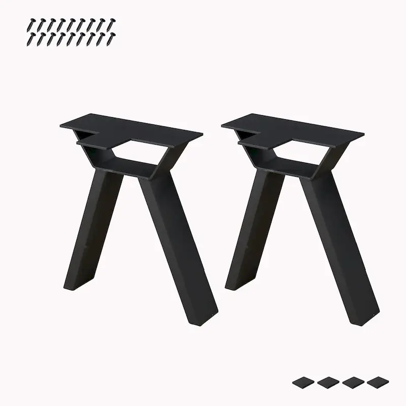 Pied de table en métal noir robuste en forme de A, style Mid-Century Modern