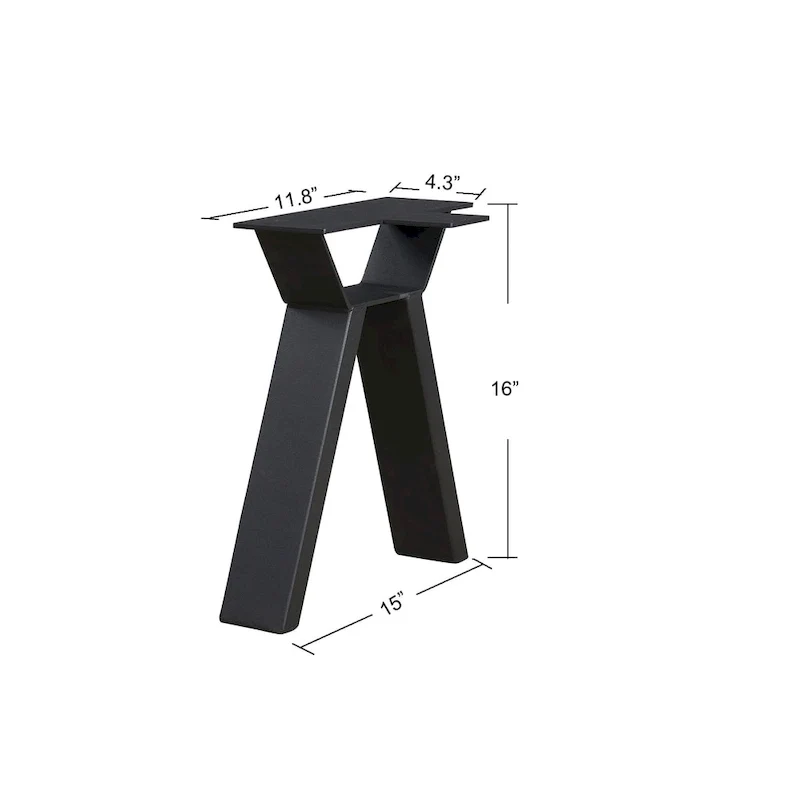 Pied de table en métal noir robuste en forme de A, style Mid-Century Modern