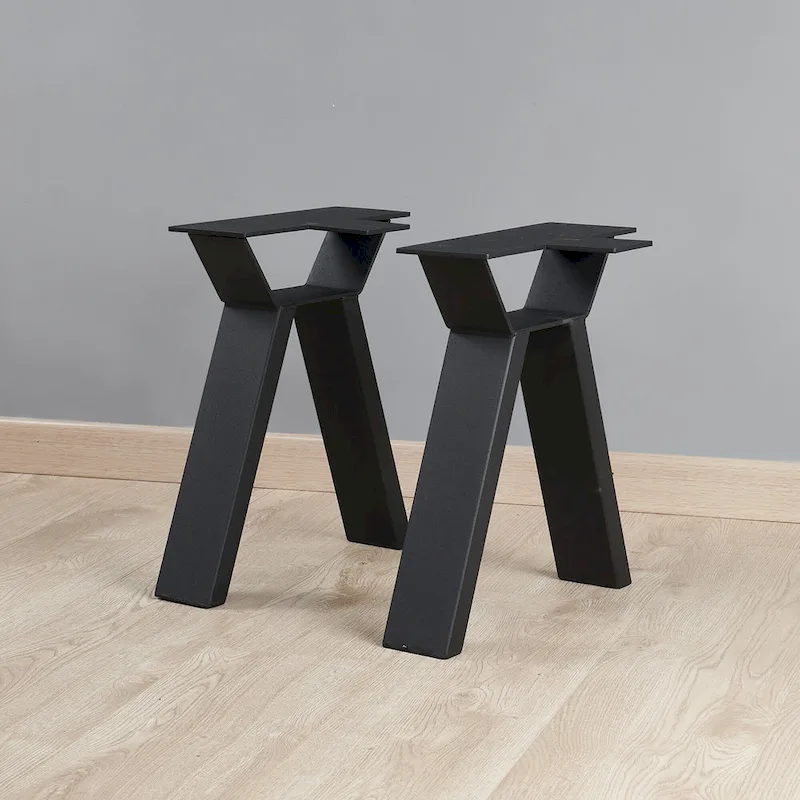 Pied de table en métal noir robuste en forme de A, style Mid-Century Modern
