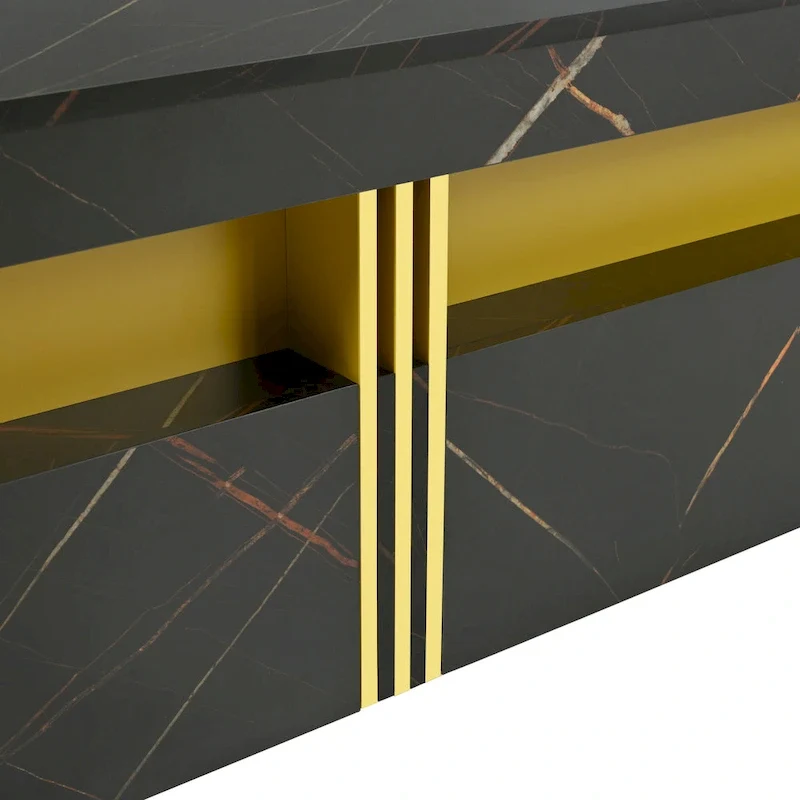 Table basse carrée en MDF noir et or avec 4 tiroirs pour salon moderne