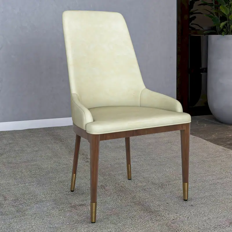 Chaise de salle à manger à dossier haut en cuir avec pieds en hévéa, gris foncé