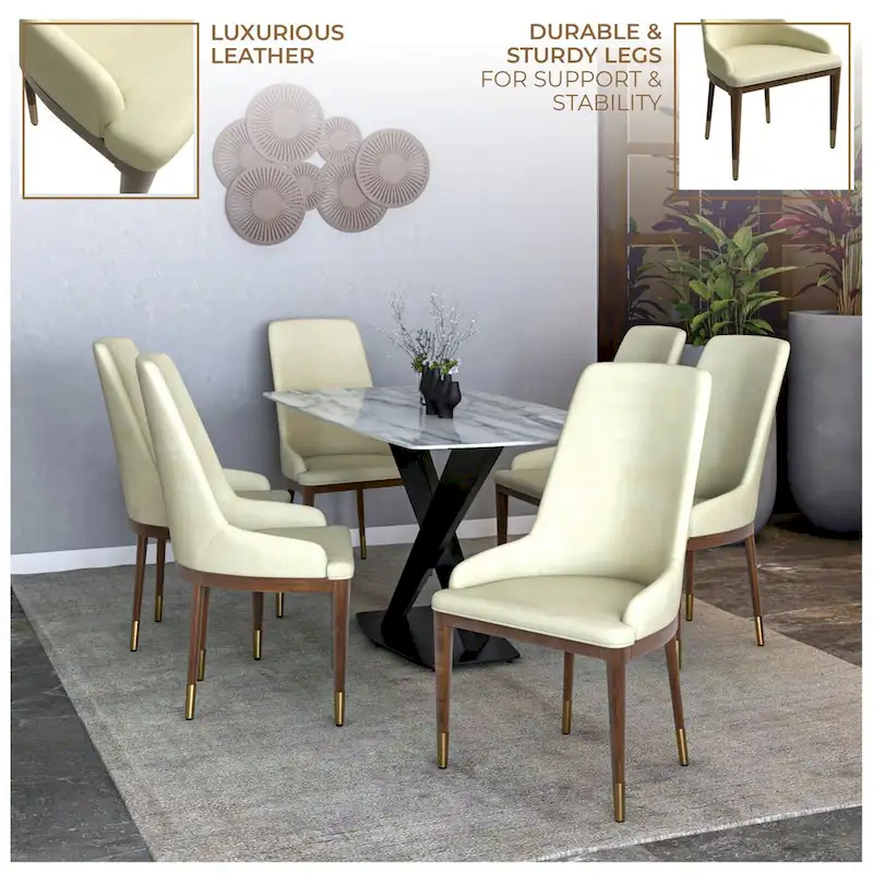 Chaise de salle à manger à dossier haut en cuir avec pieds en hévéa, gris foncé