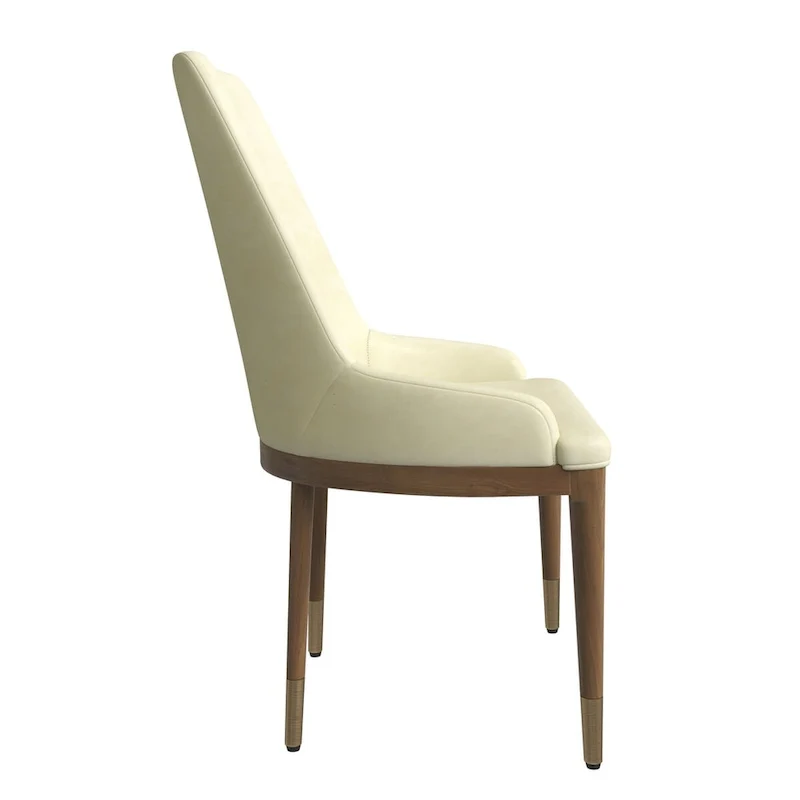 Chaise de salle à manger à dossier haut en cuir avec pieds en hévéa, gris foncé