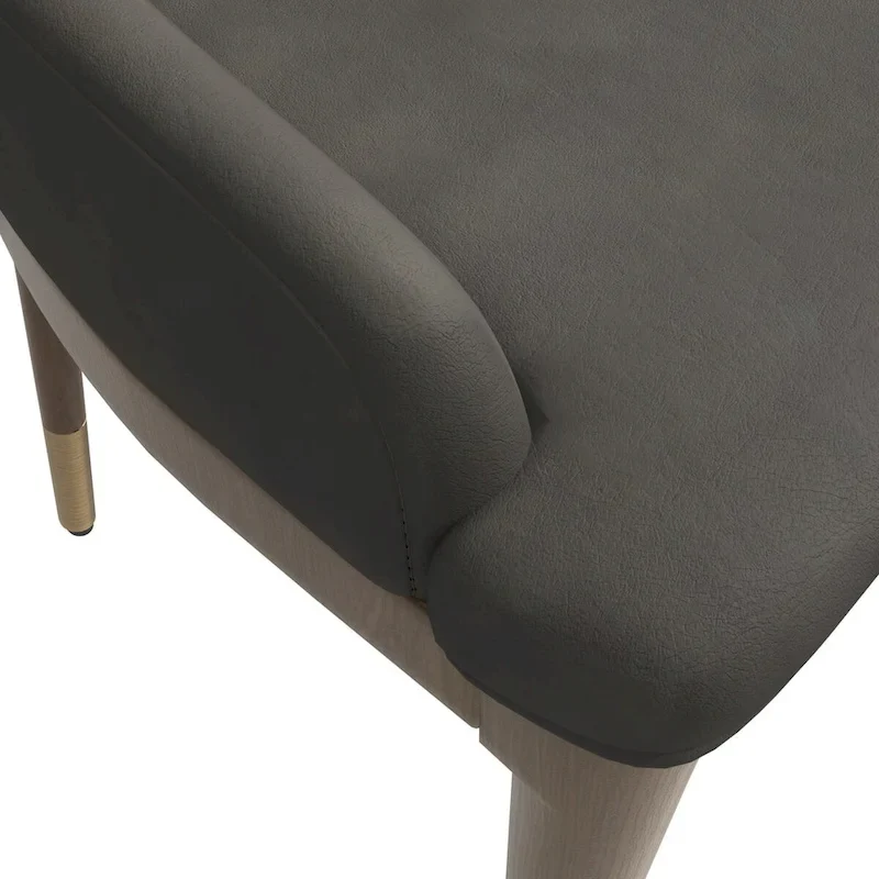 Chaise de salle à manger à dossier haut en cuir avec pieds en hévéa, gris foncé