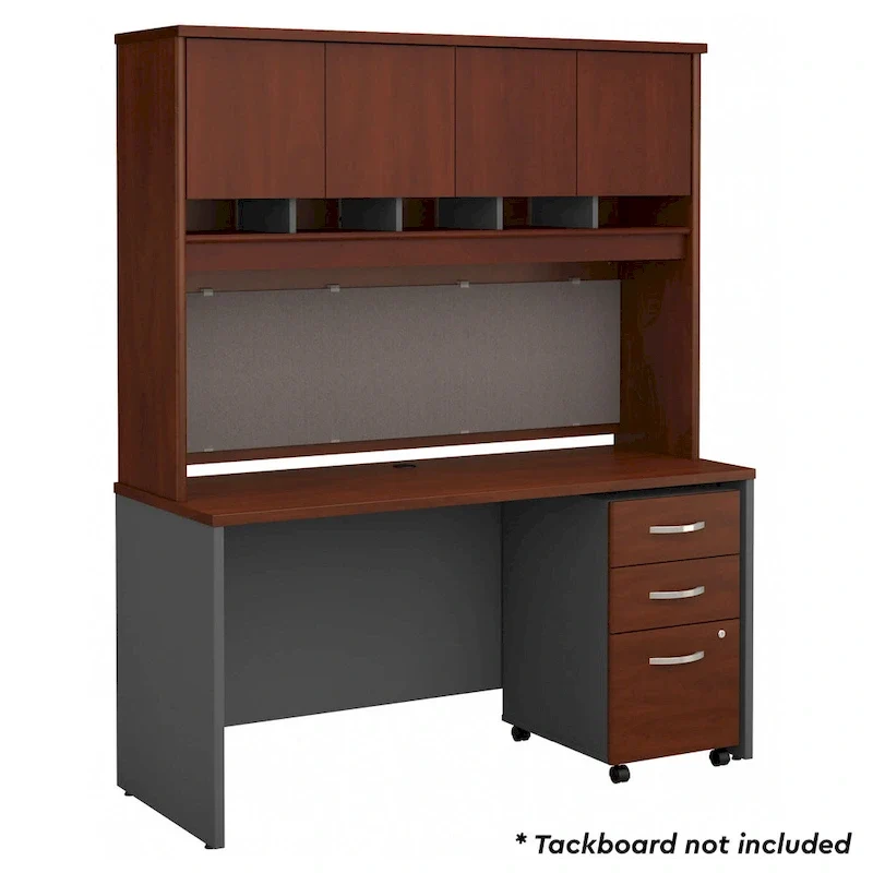 Bureau de 60 W avec huche et classeur mobile en merisier moka
