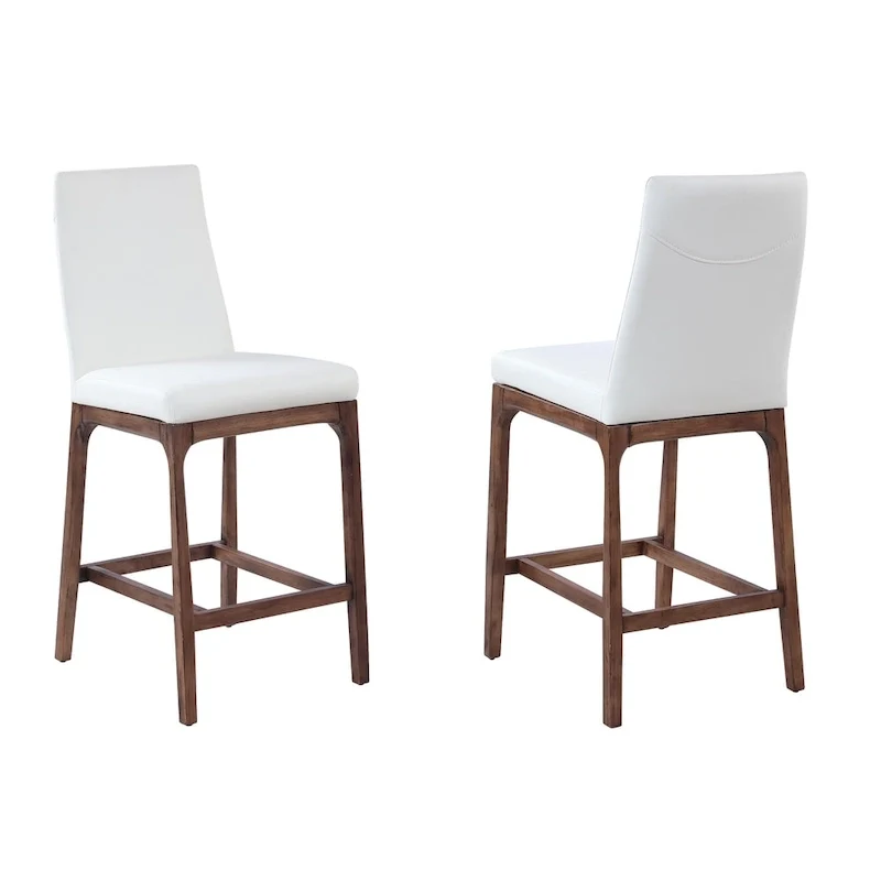 Tabouret de comptoir à dossier profilé en similicuir blanc avec pieds en bois massif