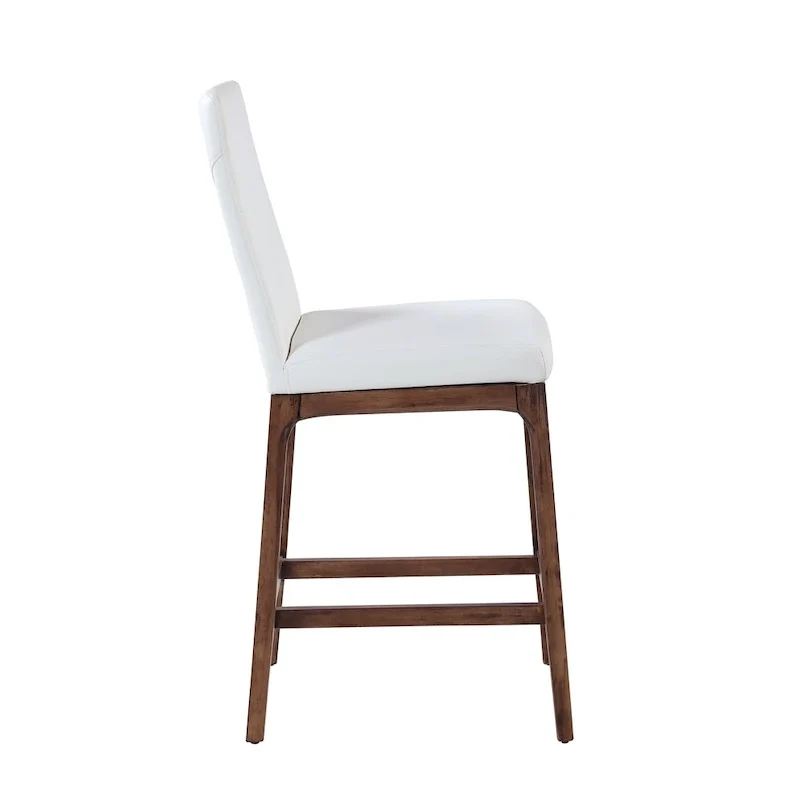 Tabouret de comptoir à dossier profilé en similicuir blanc avec pieds en bois massif