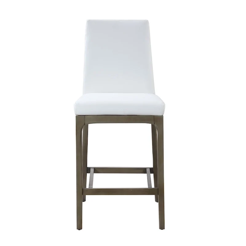 Tabouret de comptoir à dossier profilé en similicuir blanc avec pieds en bois massif