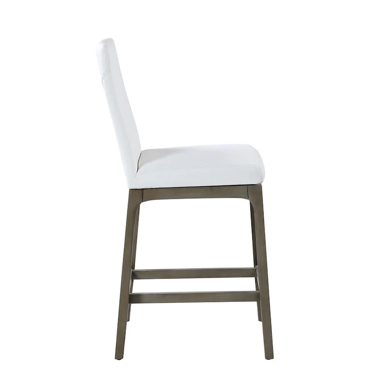 Tabouret de comptoir à dossier profilé en similicuir blanc avec pieds en bois massif