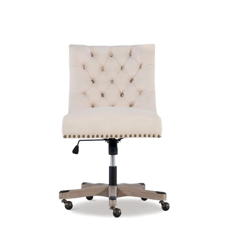 Chaise de bureau beige capitonnée sans accoudoirs avec base pivotante