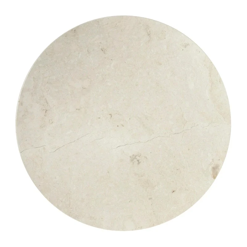 Table à manger ronde à plateau en marbre et pied en bois sculpté beige gris