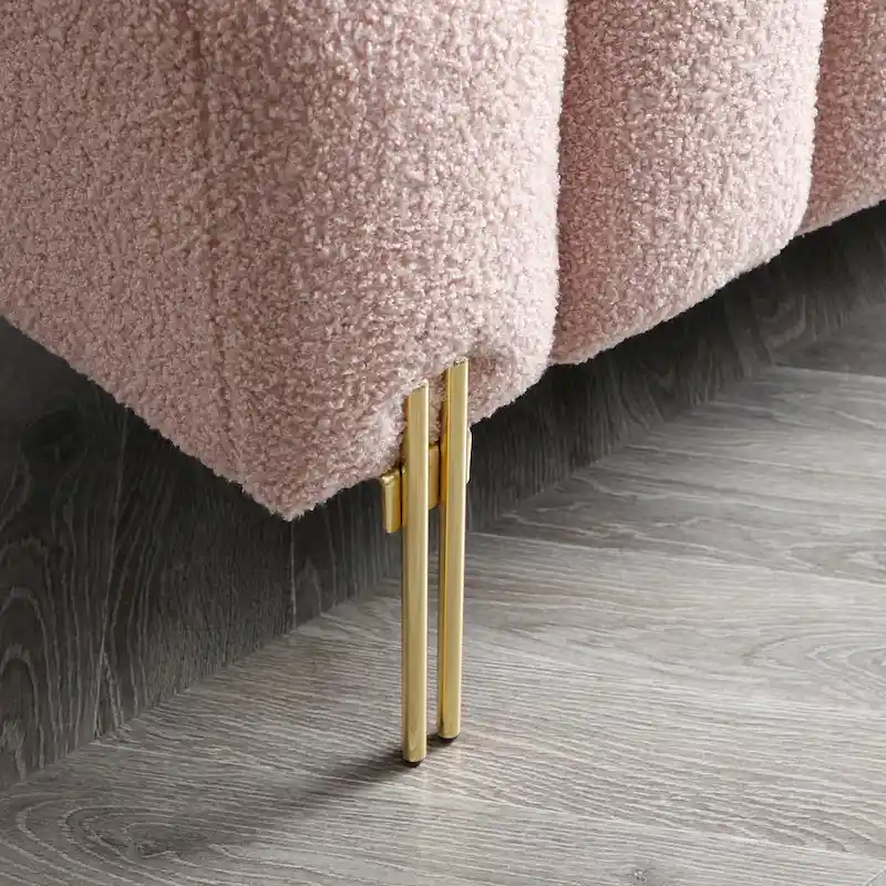 Banc de bout de lit rembourré en sherpa duveteux avec dossier réglable, Rose Beige