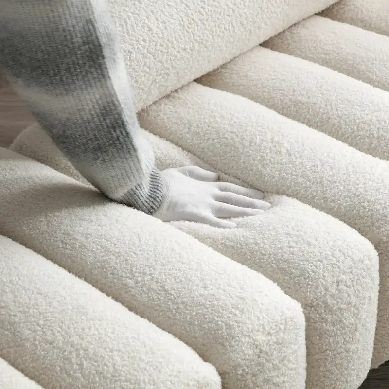 Banc de bout de lit rembourré en sherpa duveteux avec dossier réglable, Rose Beige