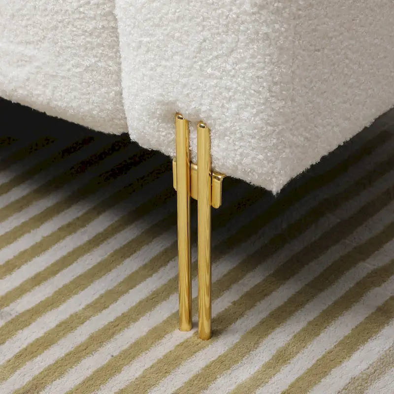 Banc de bout de lit rembourré en sherpa duveteux avec dossier réglable, Rose Beige