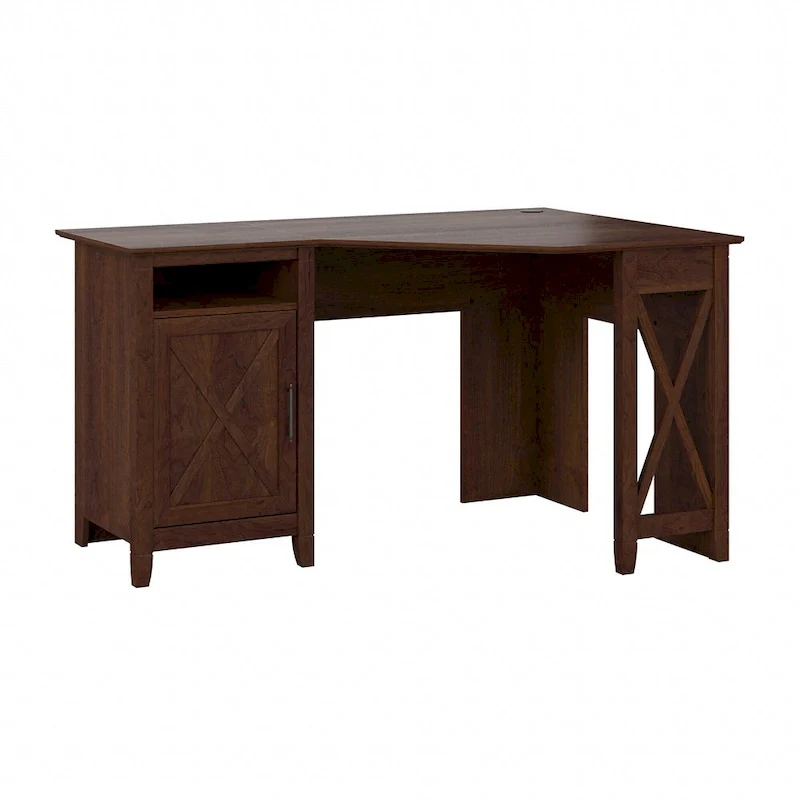 Bureau d'angle informatique 54W avec armoire de rangement et casier ouvert