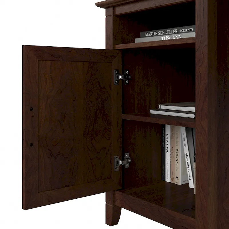 Bureau d'angle informatique 54W avec armoire de rangement et casier ouvert