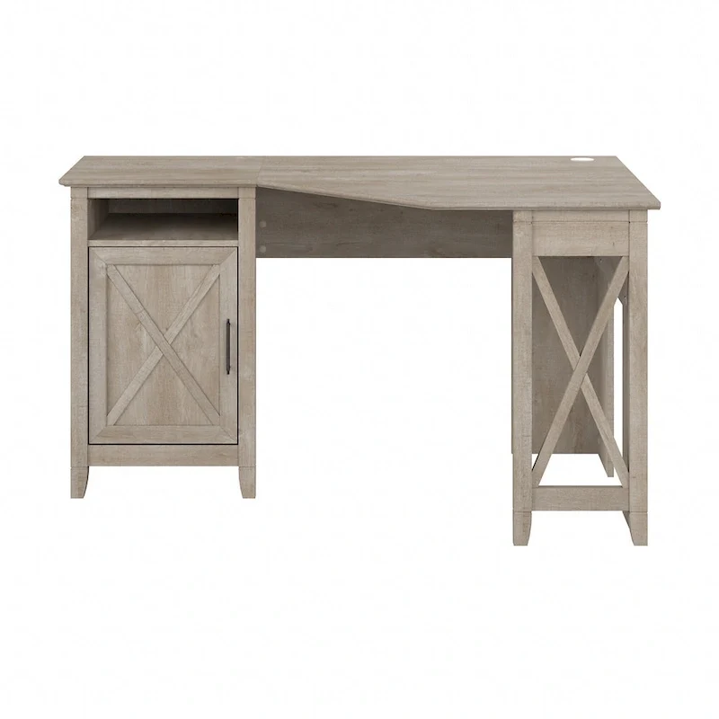Bureau d'angle informatique 54W avec armoire de rangement et casier ouvert