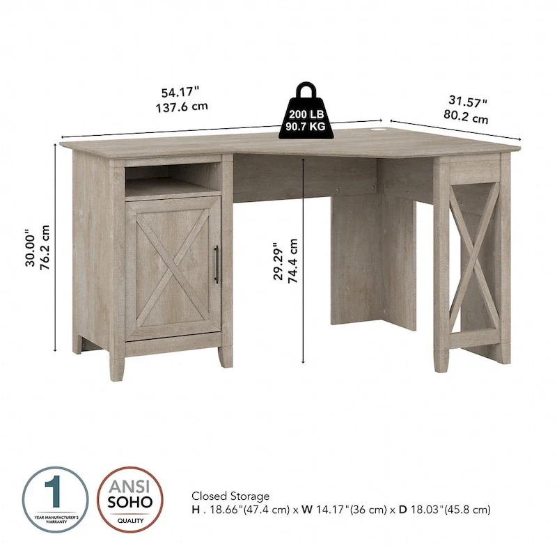 Bureau d'angle informatique 54W avec armoire de rangement et casier ouvert