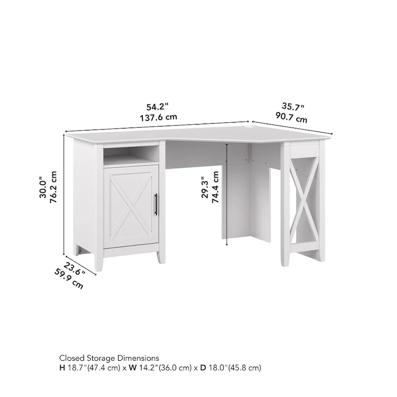 Bureau d'angle informatique 54W avec armoire de rangement et casier ouvert