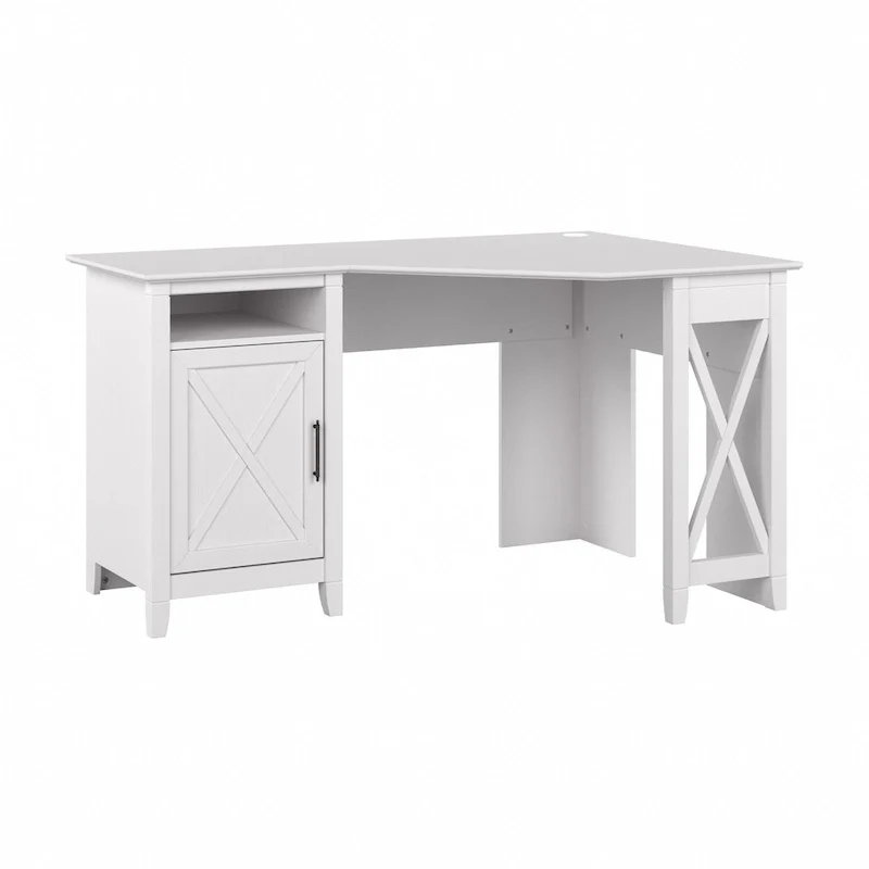 Bureau d'angle informatique 54W avec armoire de rangement et casier ouvert