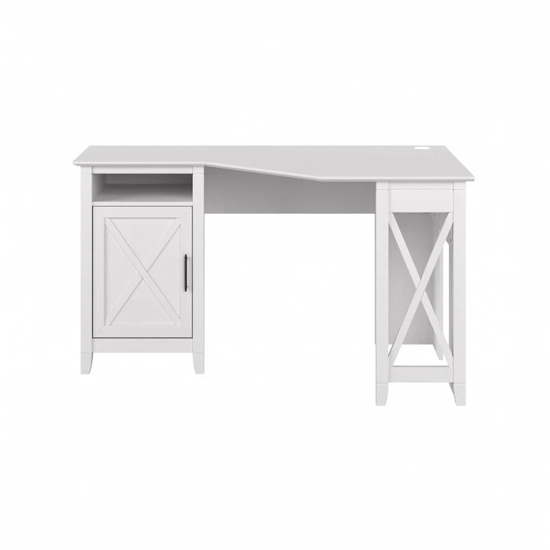 Bureau d'angle informatique 54W avec armoire de rangement et casier ouvert