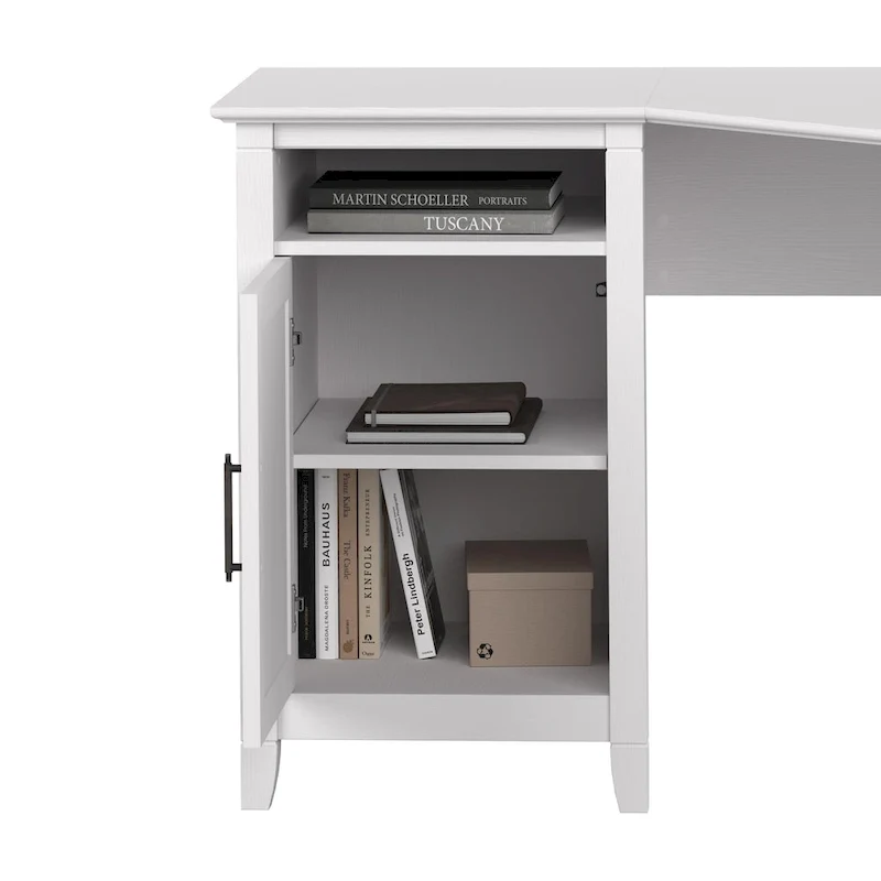 Bureau d'angle informatique 54W avec armoire de rangement et casier ouvert