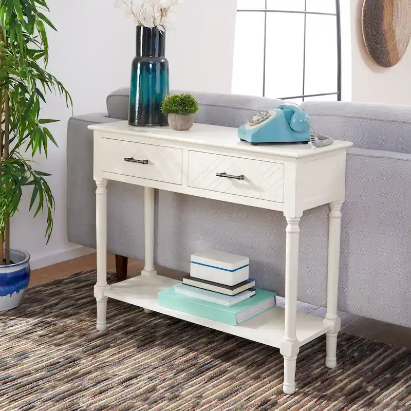 Console 2 tiroirs avec motif à chevrons et étagère inférieure ouverte