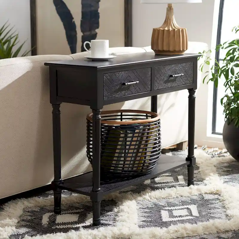 Console 2 tiroirs avec motif à chevrons et étagère inférieure ouverte