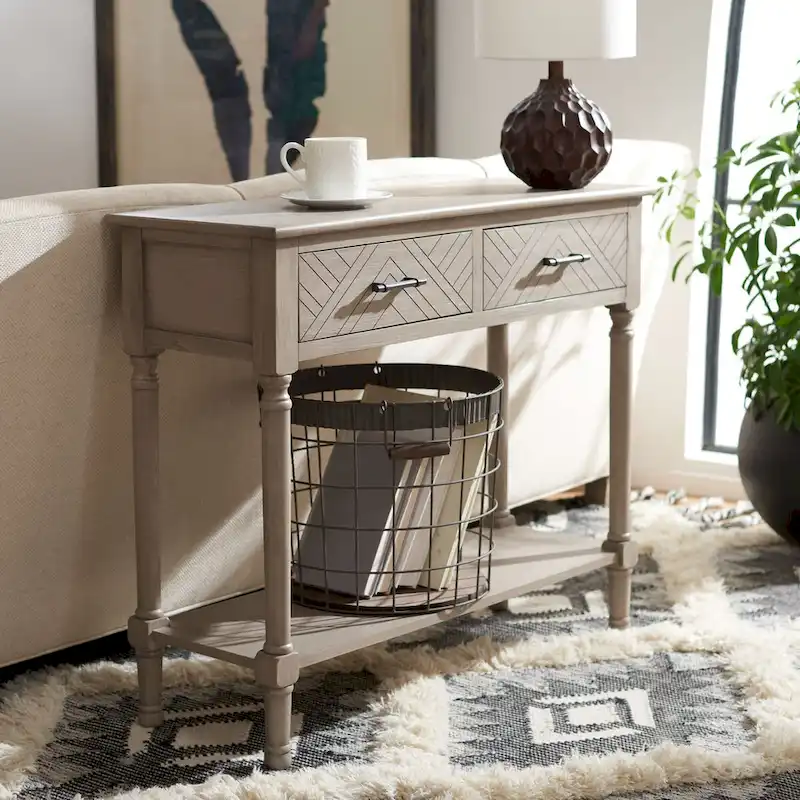 Console 2 tiroirs avec motif à chevrons et étagère inférieure ouverte