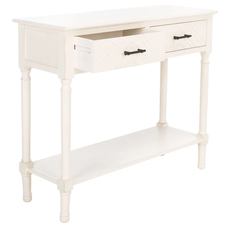 Console 2 tiroirs avec motif à chevrons et étagère inférieure ouverte